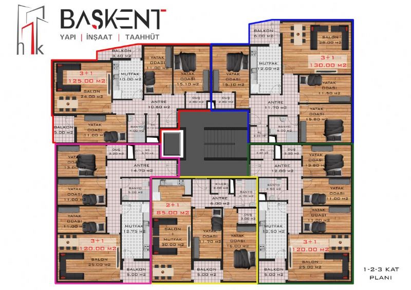 1. 2. ve 3. Kat Planları